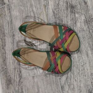 CROCS Huarache Ballet Flat Rainbow Multicolored Jelly Sandals Size 4 Pink